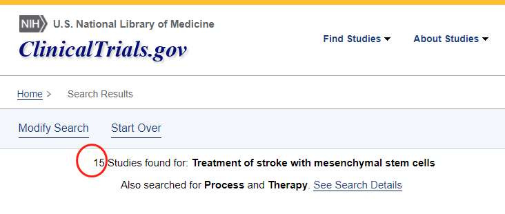 間充質(zhì)干細胞治療腦中風(fēng)的臨床試驗數量