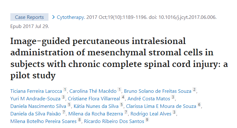 影像引導經(jīng)皮間充質(zhì)基質(zhì)細胞在慢性完全性脊髓損傷患者中的應用:試點(diǎn)研究 影像引導經(jīng)皮間充質(zhì)基質(zhì)細胞在慢性完全性脊髓損傷患者中的應用:試點(diǎn)研究