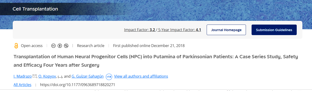 將人類(lèi)神經(jīng)祖細胞 (NPC) 移植到帕金森病患者的殼核中：病例系列研究、手術(shù)四年后的安全性和有效性