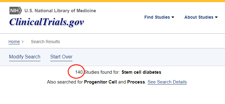 全球干細胞治療糖尿病的臨床試驗數量