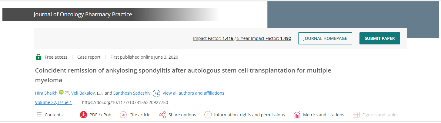 自體干細胞移植治療多發(fā)性骨髓瘤后強直性脊柱炎同時(shí)緩解 自體干細胞移植治療多發(fā)性骨髓瘤后強直性脊柱炎同時(shí)緩解