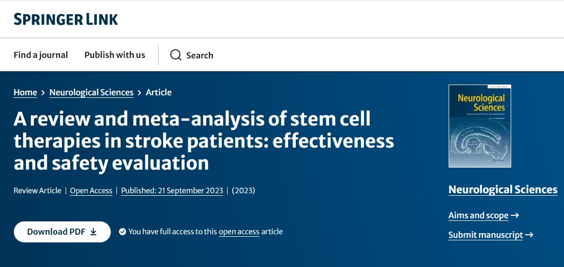 《神經(jīng)科學(xué)》：干細胞治療中風(fēng)患者的臨床分析：有效性和安全性評估