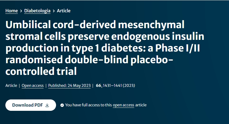臍帶間充質(zhì)干細胞可保護1型糖尿病患者的內源性胰島素分泌：I/II期臨床試驗
