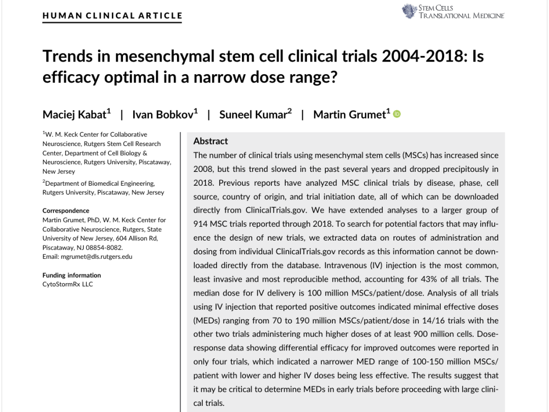 2004-2018年間充質(zhì)干細胞臨床試驗趨勢
