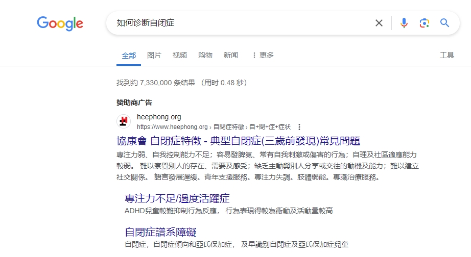 如果你用谷歌搜索“如何診斷自閉癥？”