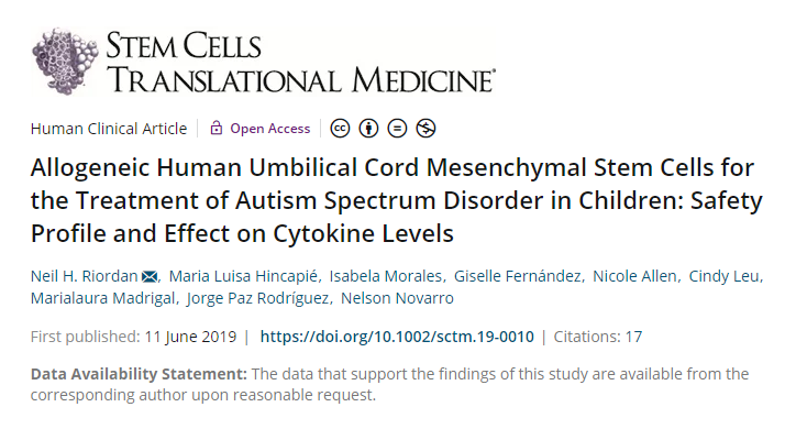 一項臍帶間充質(zhì)干細胞治療兒童自閉癥的安全性和對細胞因子水平影響的研究論文。