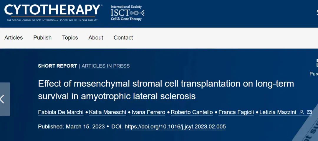 間充質(zhì)干細胞移植對肌萎縮側索硬化患者長(cháng)期生存的影響。