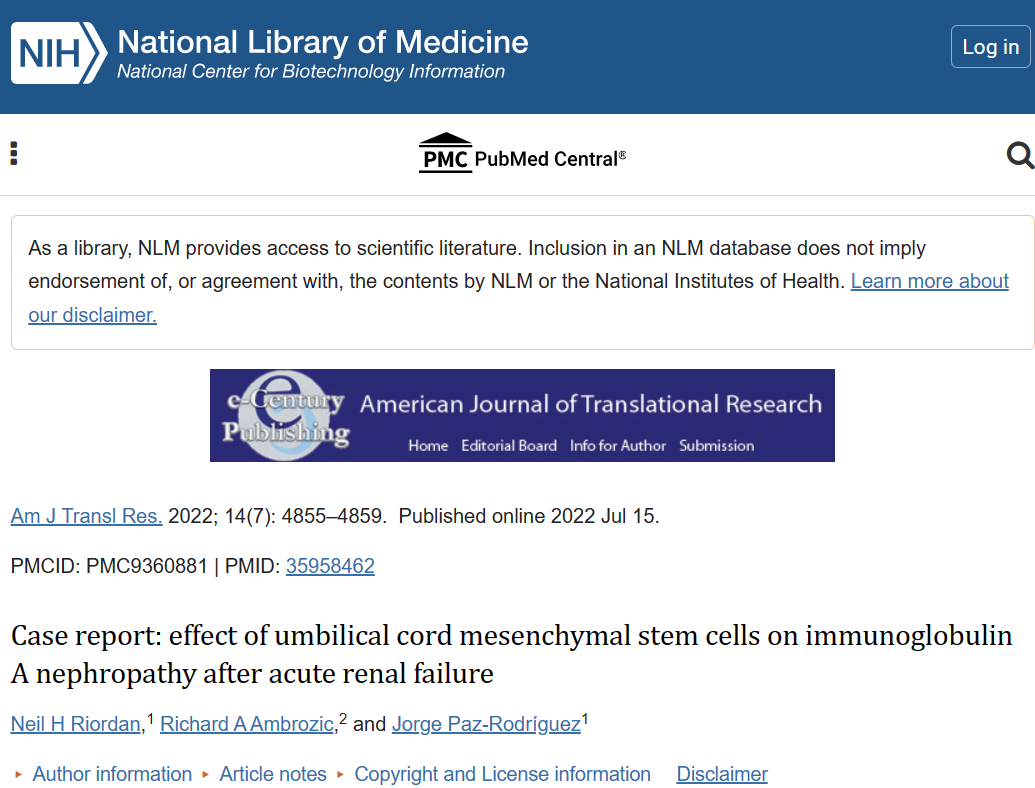 病例報告：臍帶間充質(zhì)干細胞治療急性腎衰竭后免疫球蛋白A腎病