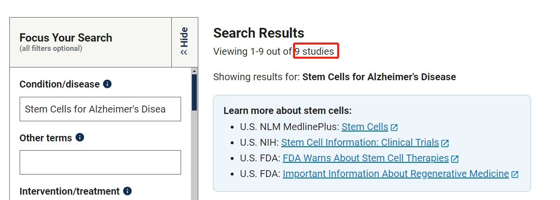 關(guān)干細胞治療老年癡呆的臨床研究項目有9項。其中已完成的有0項。