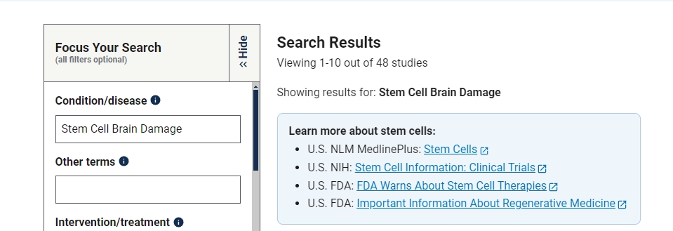 干細胞治療腦損傷的臨床研究項目有48項。其中已完成的有18項。