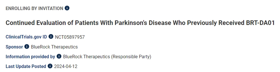 對之前接受過(guò)BRT-DA01治療的帕金森病患者進(jìn)行持續評估