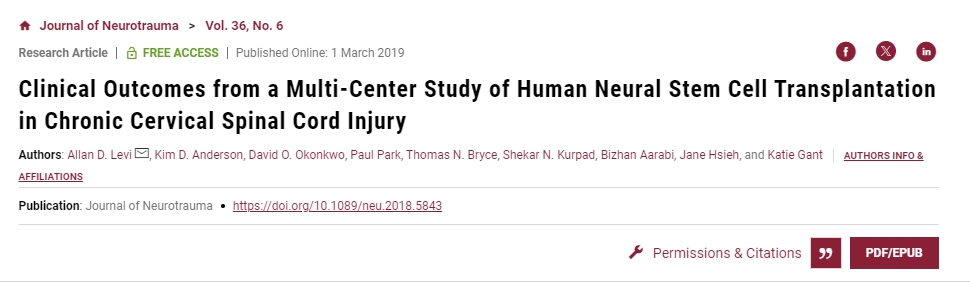 針對慢性頸椎SCI患者進(jìn)行人類(lèi)NSC移植的多中心研究的臨床結果