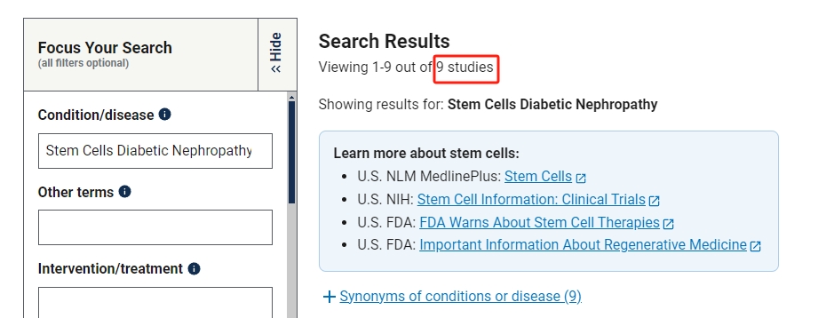 干細胞治療糖尿病腎病臨床研究項目有9項。其中已完成的有2項。