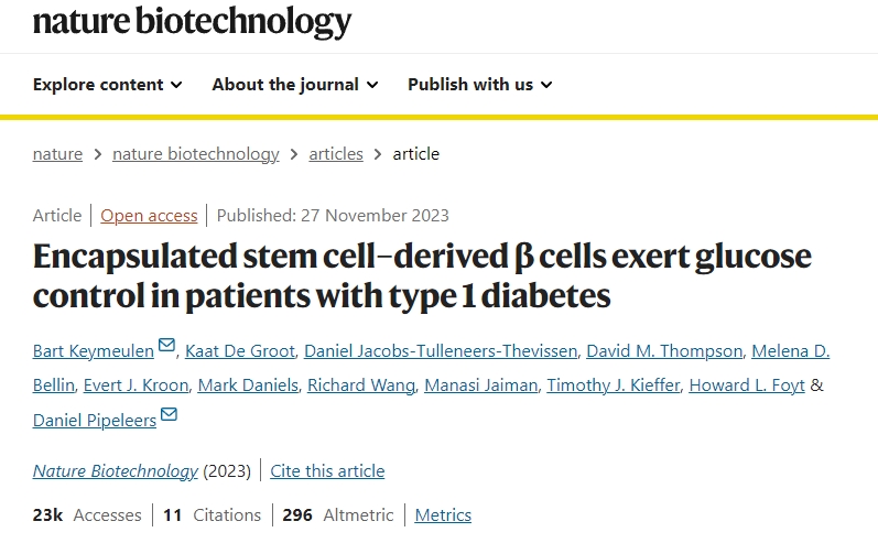 封裝干細胞衍生的 β 細胞對 1 型糖尿病患者發(fā)揮血糖控制作用 封裝干細胞衍生的 β 細胞對 1 型糖尿病患者發(fā)揮血糖控制作用