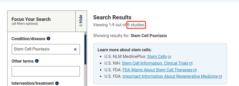 干細胞治療銀屑病臨床研究項目有9項。其中國內發(fā)布的占據7項。