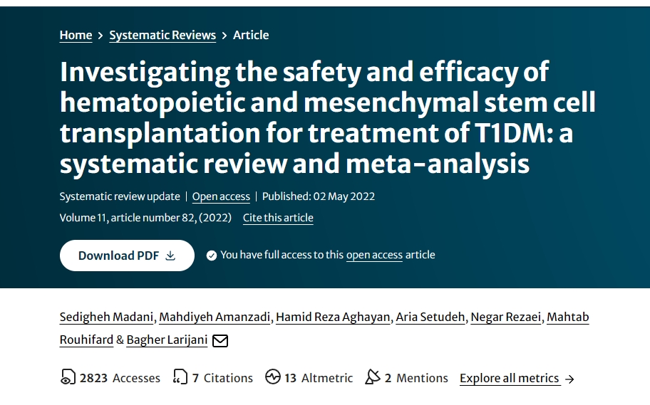 探討造血和間充質(zhì)干細胞移植治療1型糖尿病的安全性和有效性：系統評價(jià)和薈萃分析