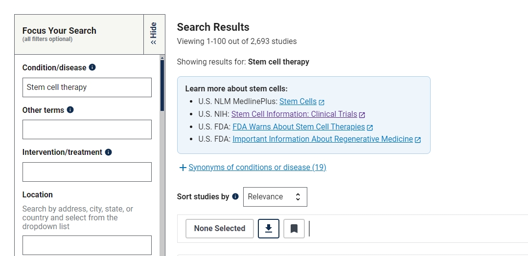 干細胞治療的臨床研究項目有2693項