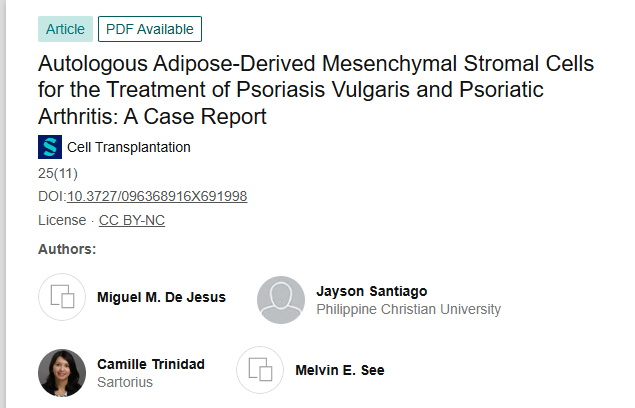 《自體脂肪來(lái)源的間充質(zhì)基質(zhì)細胞治療尋常型銀屑病和銀屑病關(guān)節炎：病例報告》