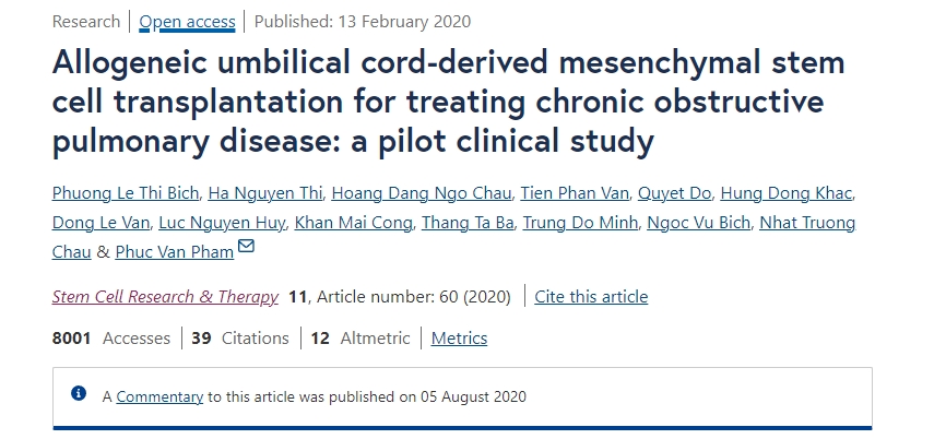 同種異體臍帶間充質(zhì)干細胞移植治療慢性阻塞性肺?。阂豁棾醪脚R床研究