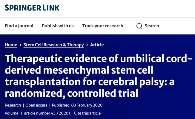 臍帶間充質(zhì)干細胞移植治療腦癱的治療證據：一項隨機對照試驗
