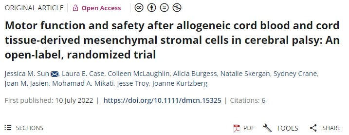 間充質(zhì)干細胞治療腦癱后的運動(dòng)功能和安全性：一項開(kāi)放標簽、隨機試驗