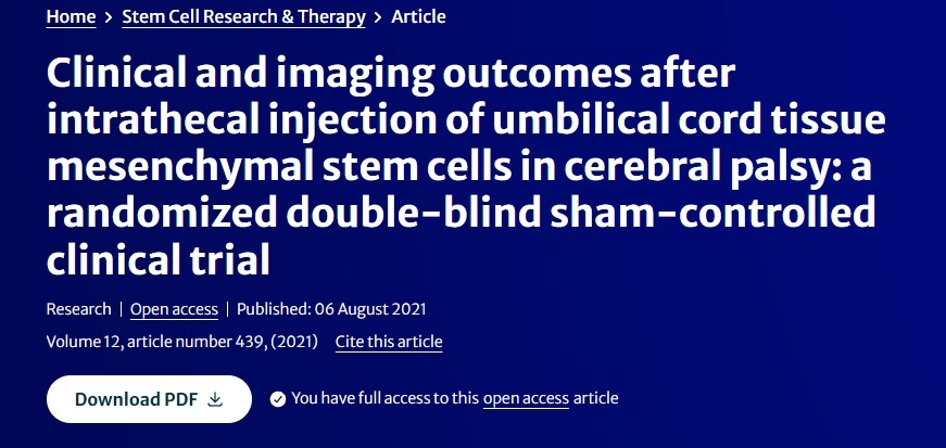 ‘臍帶組織間充質(zhì)干細胞鞘內注射治療腦癱患者后的臨床和影像學(xué)結果：一項隨機雙盲假對照臨床試驗