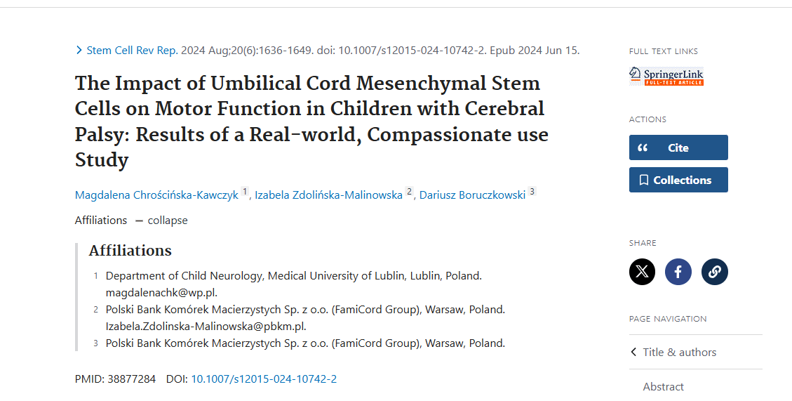 《臍帶間充質(zhì)干細胞對腦癱兒童運動(dòng)功能的影響：真實(shí)世界、同情使用研究的結果》