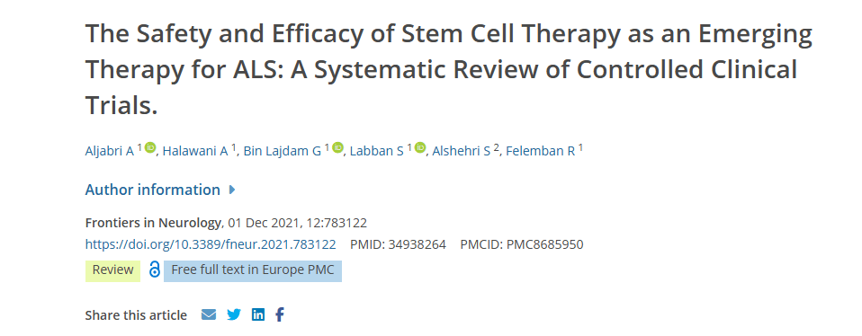 《干細胞療法作為 ALS 新興療法的安全性和有效性：對照臨床試驗的系統評價(jià)》