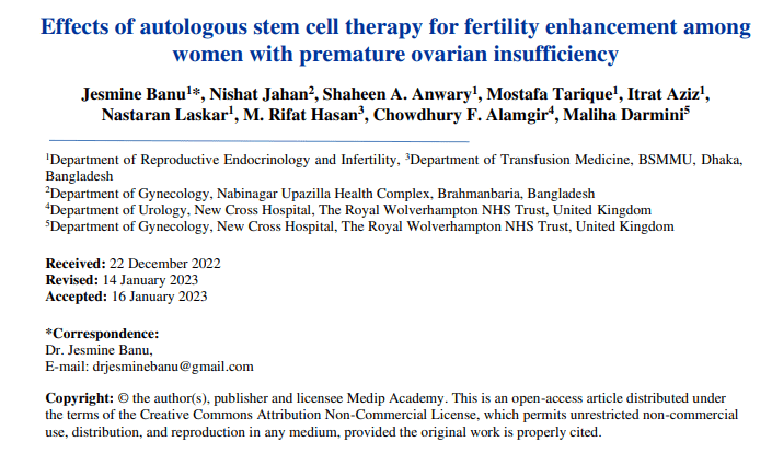 自體干細胞治療對卵巢功能早衰患者生育能力的提高作用