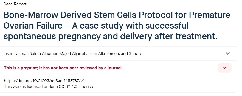 骨髓來(lái)源干細胞治療卵巢早衰的方案——治療后成功自然妊娠和分娩的案例研究。