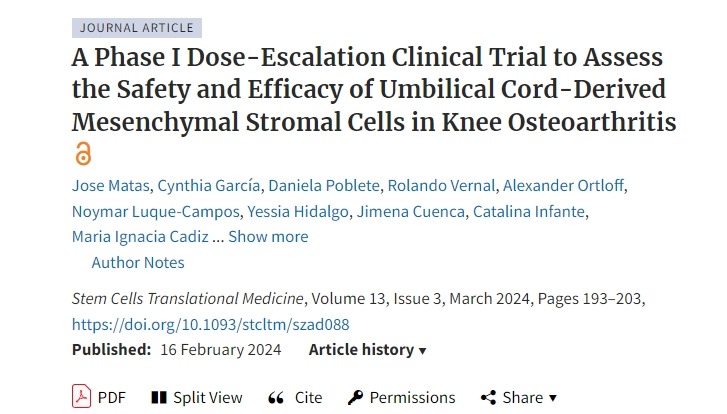 一項I期劑量遞增臨床試驗，評估臍帶間充質(zhì)基質(zhì)細胞在膝關(guān)節骨關(guān)節炎中的安全性和有效性