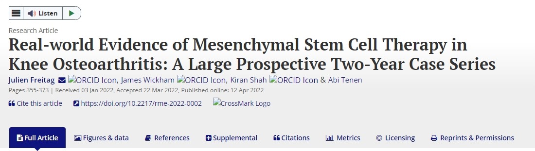 間充質(zhì)干細胞治療膝骨關(guān)節炎的真實(shí)世界證據：一項為期兩年的大型前瞻性病例系列