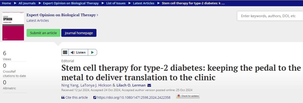 干細胞治療2型糖尿?。骸拔覀儭睂⑷σ愿?，把成果轉化為臨床治療