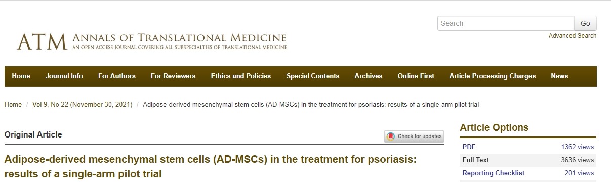 脂肪間充質(zhì)干細胞(AD-MSCs)治療銀屑病的單臂試驗結果 脂肪間充質(zhì)干細胞(AD-MSCs)治療銀屑病的單臂試驗結果