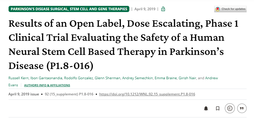 一項開(kāi)放標簽、劑量遞增的 1 期臨床試驗結果，該試驗評估了基于人類(lèi)神經(jīng)干細胞的療法在帕金森病中的安全性 (P1.8-016)