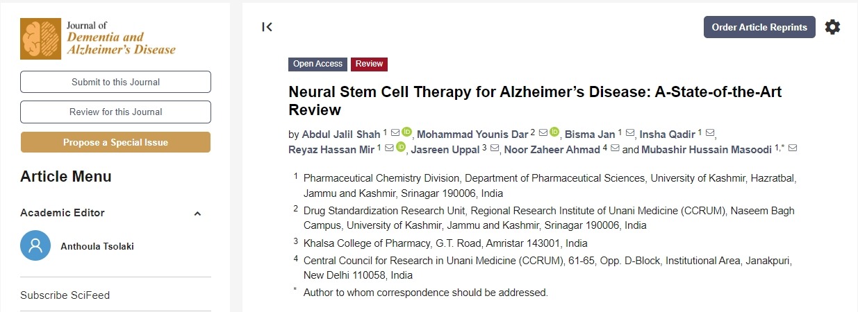 神經(jīng)干細胞療法治療阿爾茨海默病的：最新研究綜述