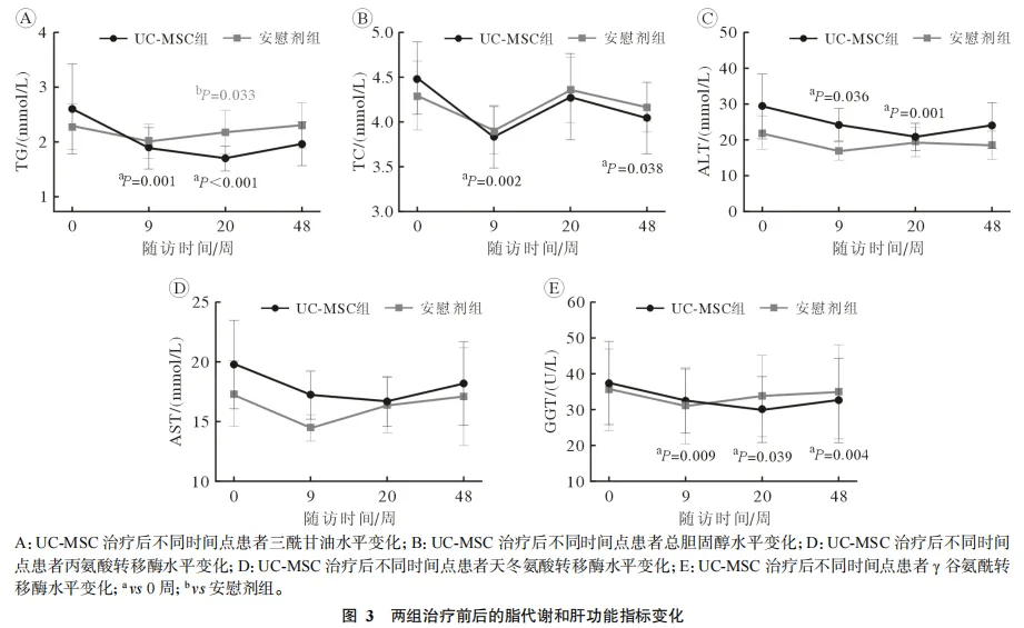 兩組治療前后的脂代謝和肝功能指標變化