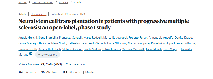 進(jìn)行性多發(fā)性硬化癥患者的神經(jīng)干細胞移植：一項開(kāi)放標簽、I 期研究
