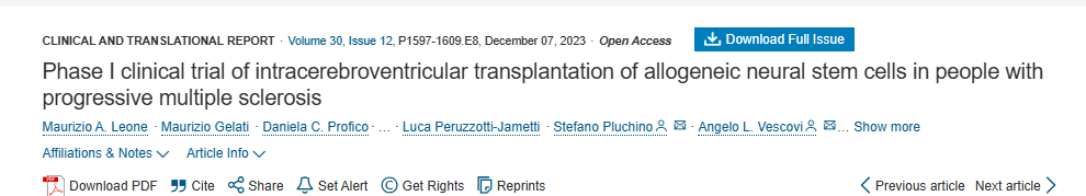 進(jìn)行性多發(fā)性硬化癥患者腦室內移植同種異體神經(jīng)干細胞的 I 期臨床試驗
