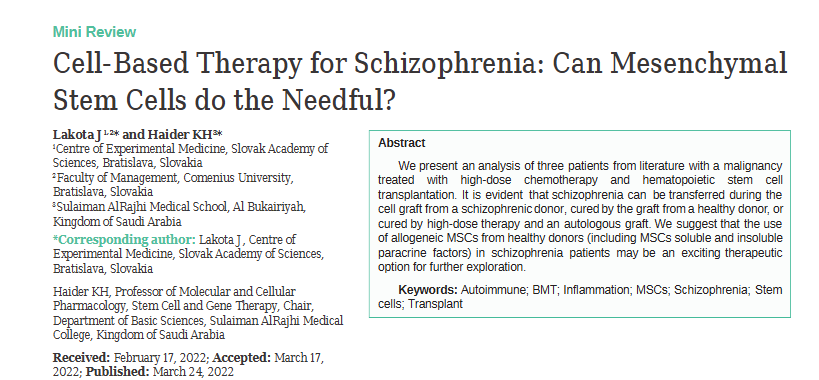 精神分裂癥的細胞療法：間充質(zhì)干細胞能否干細胞能滿(mǎn)足需要嗎？