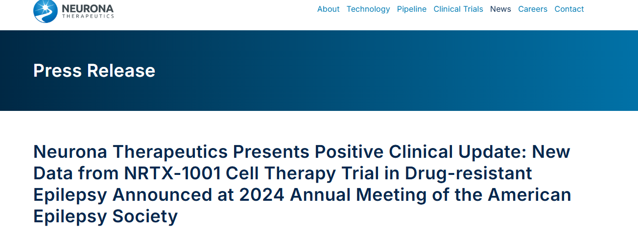 舊金山Neurona Therapeutics正在進(jìn)行的多中心、開(kāi)放標簽1/2 期臨床試驗中第一組（低劑量）和第二組（高劑量）的陽(yáng)性臨床數據來(lái)自NRTX-1001。