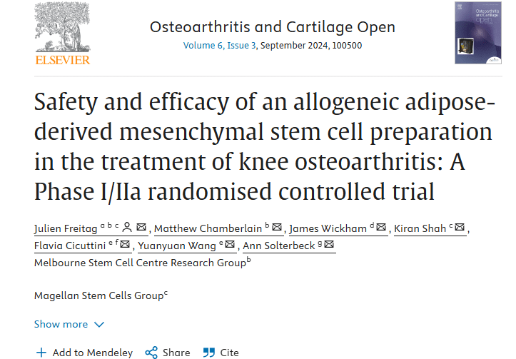 同種異體脂肪間充質(zhì)干細胞制劑治療膝關(guān)節骨關(guān)節炎的安全性和有效性:I/IIa 期隨機對照試驗 同種異體脂肪間充質(zhì)干細胞制劑治療膝關(guān)節骨關(guān)節炎的安全性和有效性:I/IIa 期隨機對照試驗