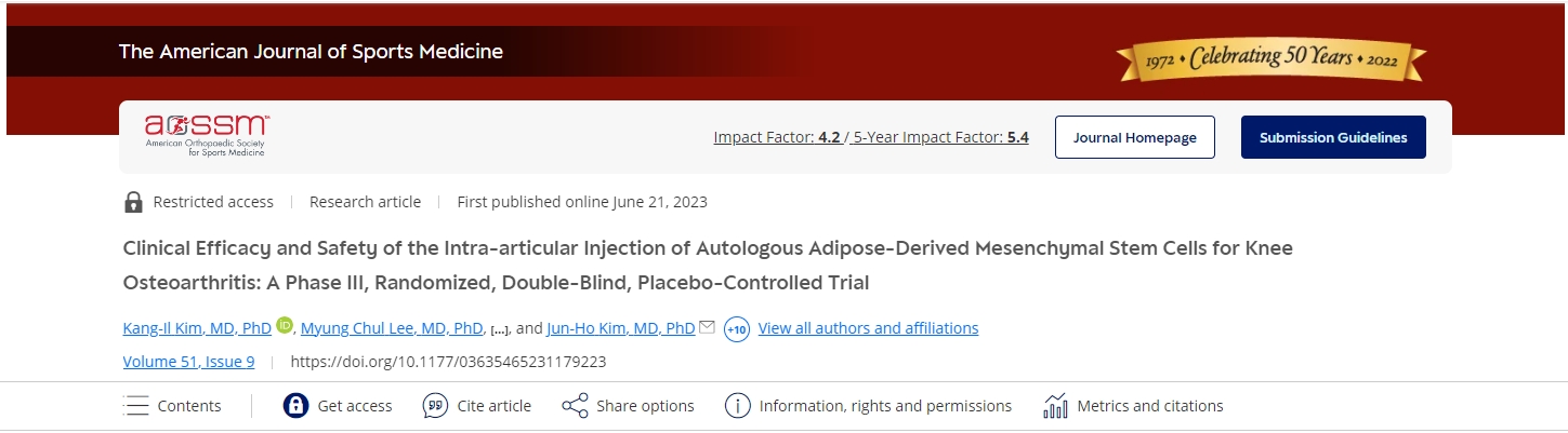 關(guān)節內注射自體脂肪間充質(zhì)干細胞治療膝關(guān)節骨關(guān)節炎的臨床療效和安全性：一項III期、隨機、雙盲、安慰劑對照試驗