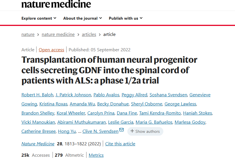 將分泌GDNF的人類(lèi)神經(jīng)祖細胞移植到ALS患者的脊髓中：一項1/2a期臨床試驗