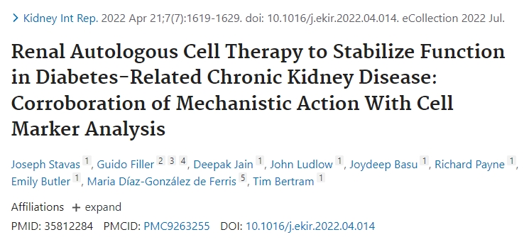 腎臟自體細胞療法可穩定糖尿病相關(guān)慢性腎臟疾病的功能：通過(guò)細胞標記物分析證實(shí)其機制作用