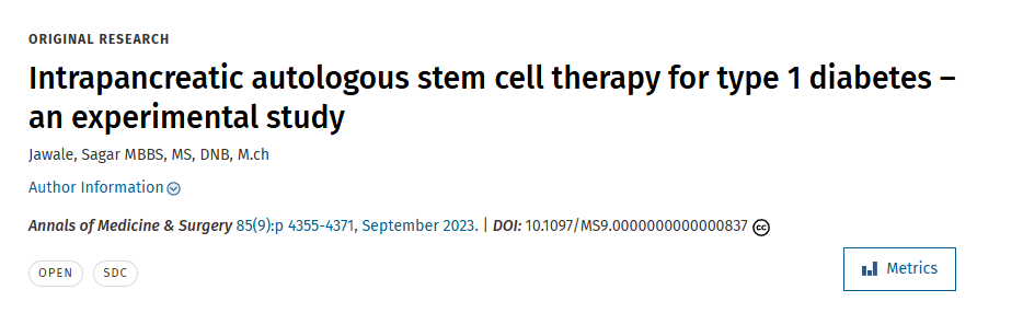 胰腺內自體干細胞治療 1 型糖尿病——一項實(shí)驗研究