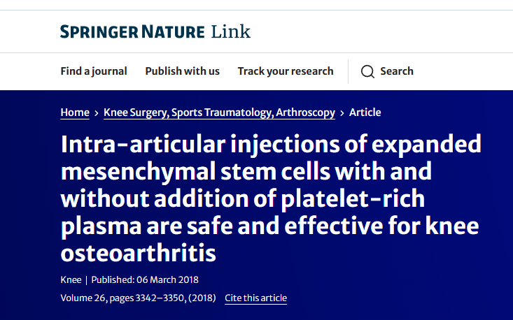 關(guān)節內注射擴增的間充質(zhì)干細胞（無(wú)論是否添加富血小板血漿）對治療膝關(guān)節骨關(guān)節炎都是安全有效的