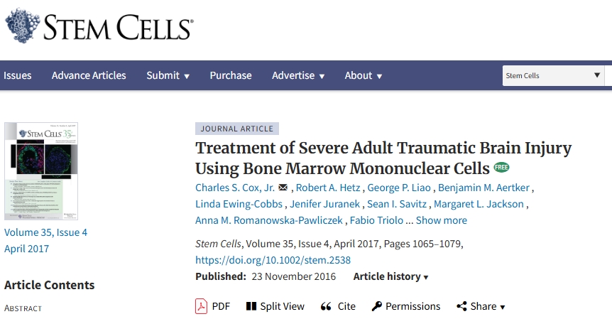 利用骨髓單核細胞治療成人重度創(chuàng  )傷性腦損傷
