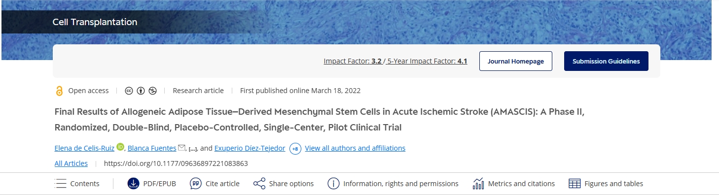 同種異體脂肪組織來(lái)源的間充質(zhì)干細胞治療急性缺血性中風(fēng) (AMASCIS) 的最終結果：一項II期、隨機、雙盲、安慰劑對照、單中心、試點(diǎn)臨床試驗