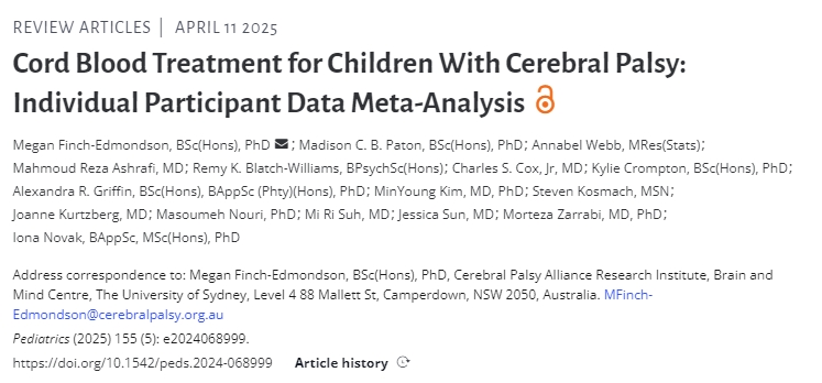 腦癱兒童臍帶血細胞治療：個(gè)體參與者數據薈萃分析